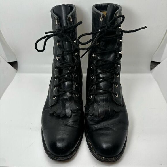Justin Vintage 1990s Diamond J Lace Up Kiltie Roper Boots - Picture 1 of 10